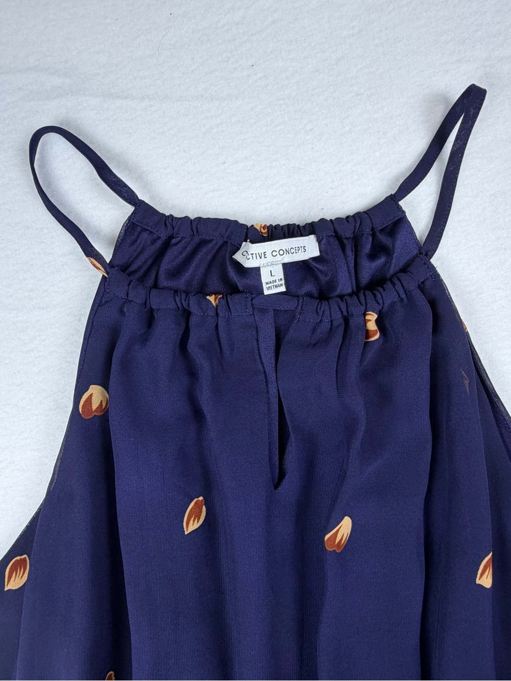 Collective Concepts Navy Blue Floral Chiffon Halter Dress Large Boho Fall - Picture 6 of 8